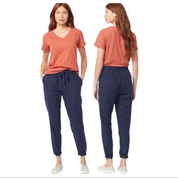 Pendleton Blue Linen Blend Pull-On Drawstring Pants Coastal Minimalist Resort - Picture 2 of 12